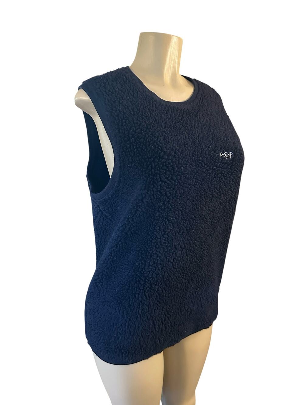 Women S Pop Trading Company Dancer Fleece Navy Sherpa Teddy Vest Sleeveless Wool